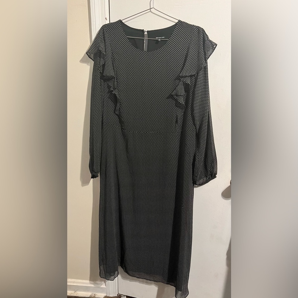 Who What Wear Plus Size Swiss Polka Dot Ruffle Midi Dress -Black & White, NEW!